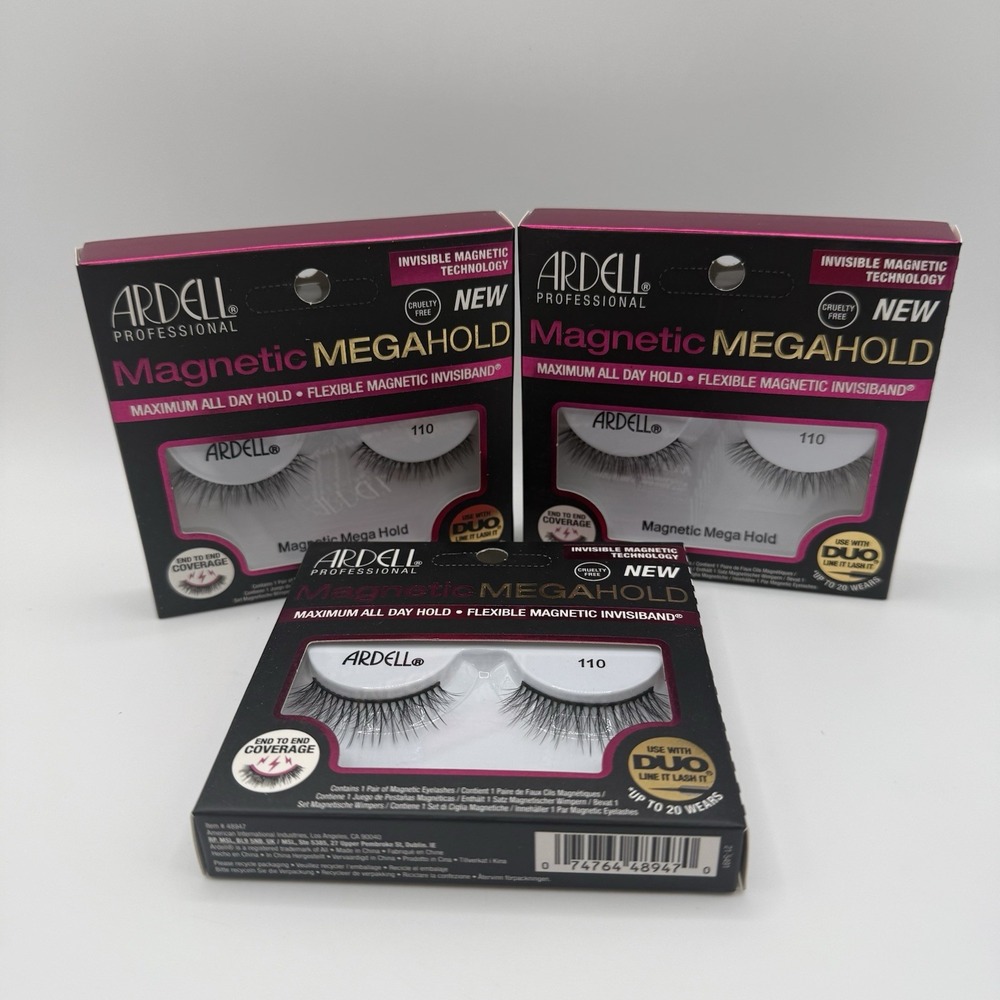 Ardell Magnetic MegaHold Lashes 110 Black 3 Pack Invisible Invisiband NEW